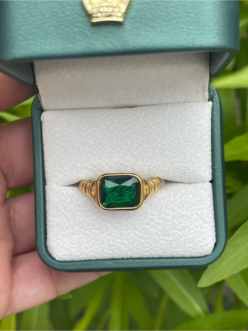 Emerald and 18K Gold Plated Ring Size 7 & 8 Waterproof